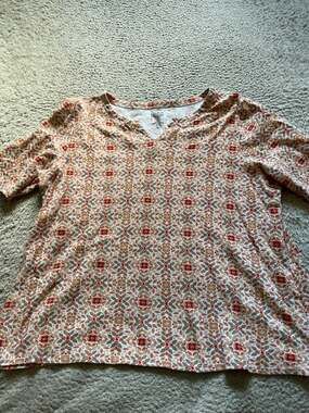 Croft & Barrow Women Floral Short Sleeve Henley T-Shirt Multicolor Size XL